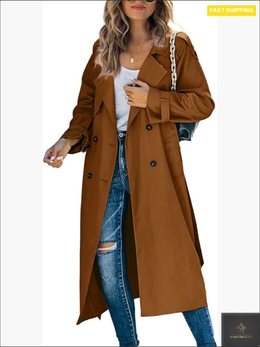 Classic Slim Fit Trench Coat Elegant Windproof Double Breasted Belted Overcoat